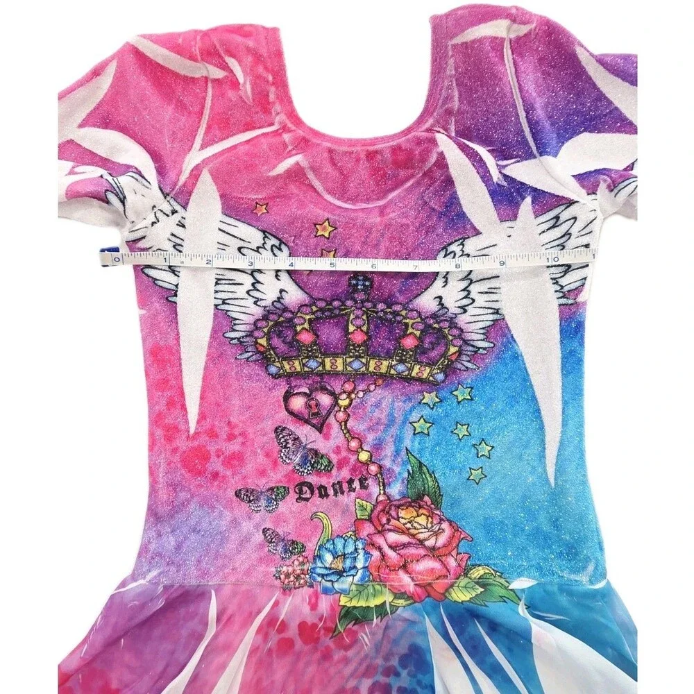 Duck Crossing Y2K Velvet Leotard Dance Skate Dress Angel Wings Shimmer Size CL
